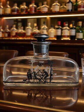 Antique English British Victorian vintage decanter tavern scene barware